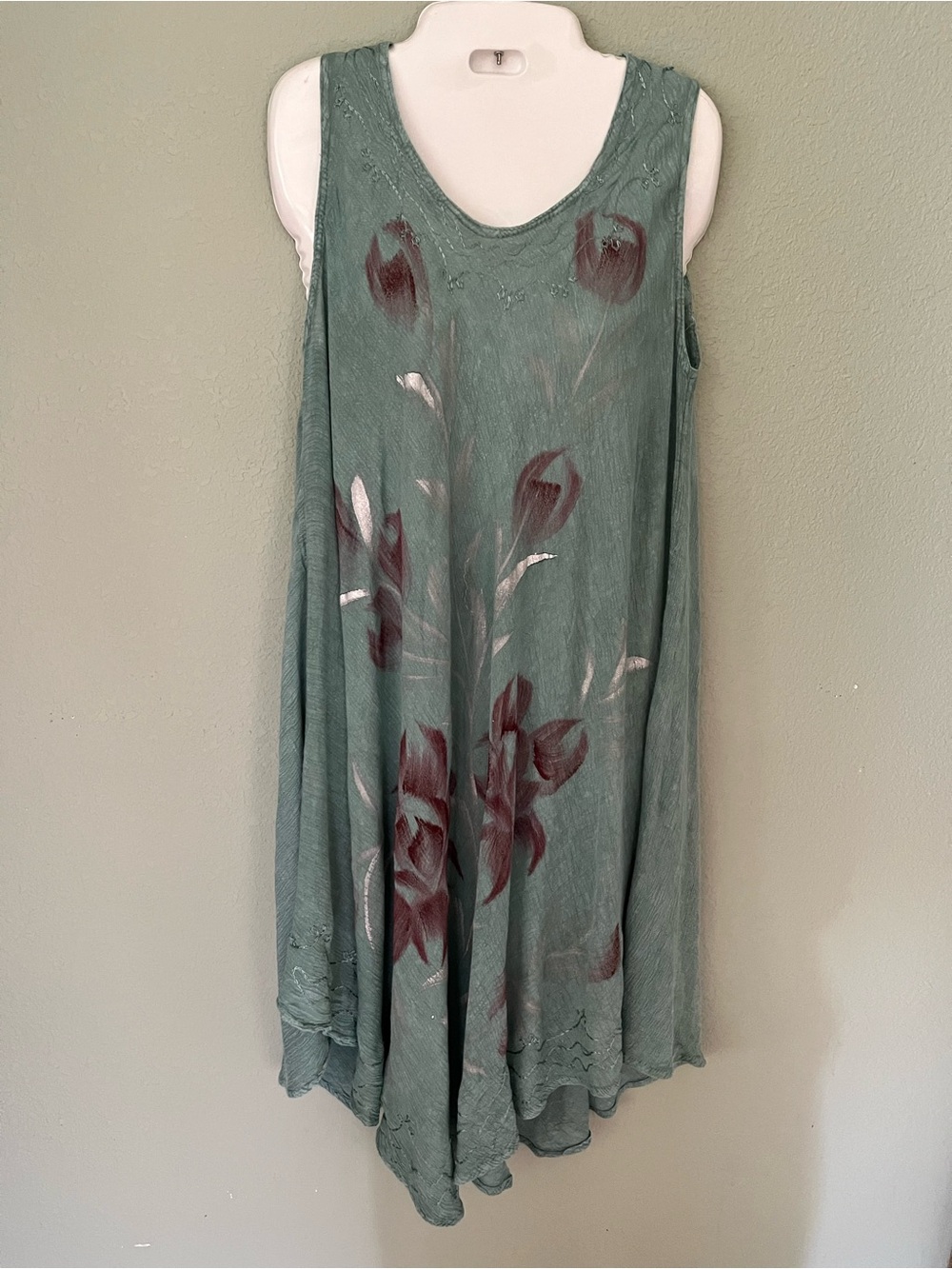 Sleeveless Floral Tank Dress in Sage Green